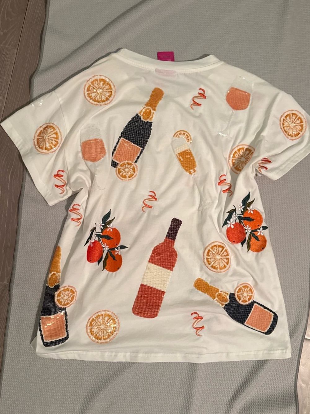 White Orange & Champagne Graphic Tee - Women's Top Queen Of Sparkles full cotton - Picture 2 of 4